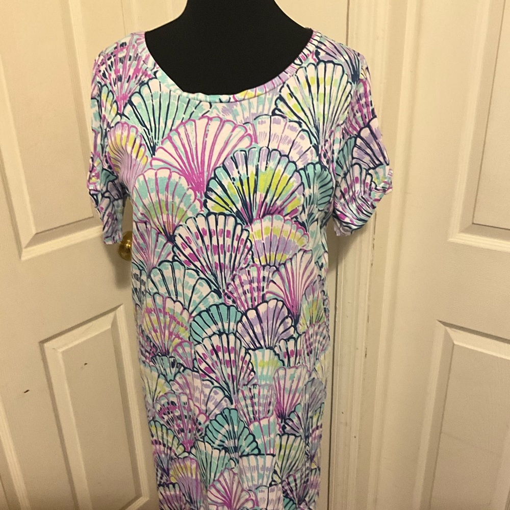 Lilly Pulitzer Dress XL Linden Oh Shello Shell Print Cotton Shirt Dress